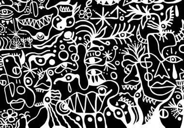 Beyaz arkaplanda siyah ve beyaz desen, soyut tasarım