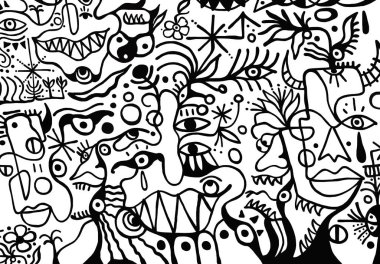 Beyaz arkaplanda siyah ve beyaz desen, soyut tasarım