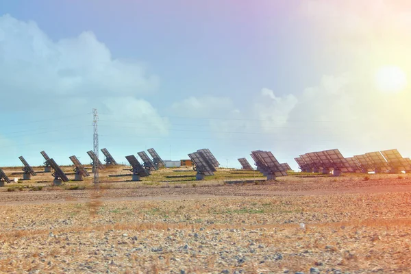 Solar panels, power sources installed in the field.