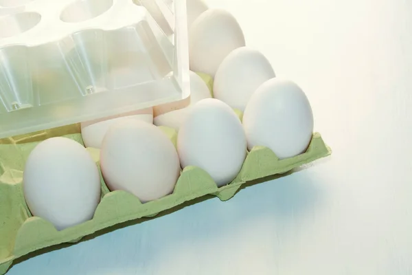 Huge White Chicken Eggs Folded Box Sale — Stock Photo, Image