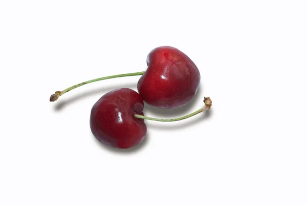 Cerises Rouges Mûres Mûres Isolées Sur Fond Blanc — Photo