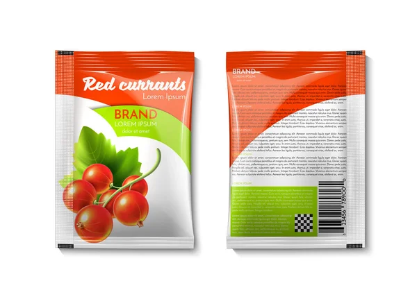 ヨーグルト シリアル ジュース 赤スグリと包装 現実的なベクトル図 — ストックベクタ