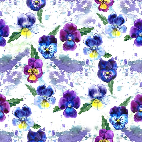 Illustration aquarelle de fleurs violettes. Modèle sans couture. Culottes aquarelle. fond de belle aquarelle pansy . — Photo