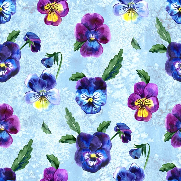 Illustration aquarelle de fleurs violettes. Modèle sans couture. Culottes aquarelle. fond de belle aquarelle pansy . — Photo