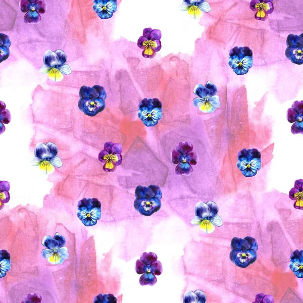 紫色花朵的水彩插图。无缝模式。水彩紫罗兰。美丽水彩的背景. — 图库照片