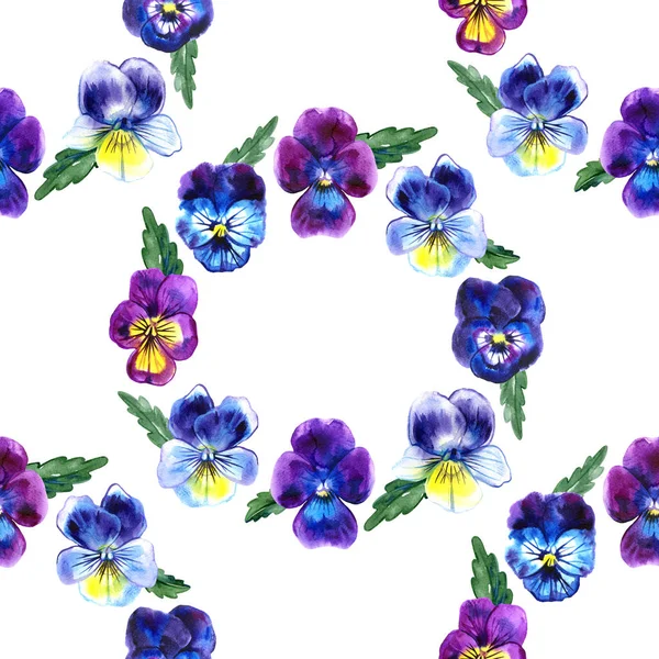 Ilustración en acuarela de flores violetas. Patrón sin costuras. Acuarela Pansies. fondo de hermoso pansy acuarela . —  Fotos de Stock