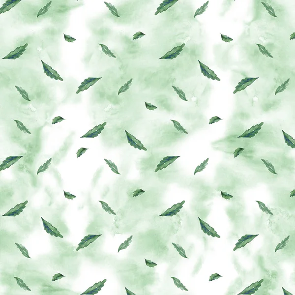 Aquarelle motif botanique sans couture. Feuilles, fond d'herbes. Peinture à main. Texture herbe verte . — Photo