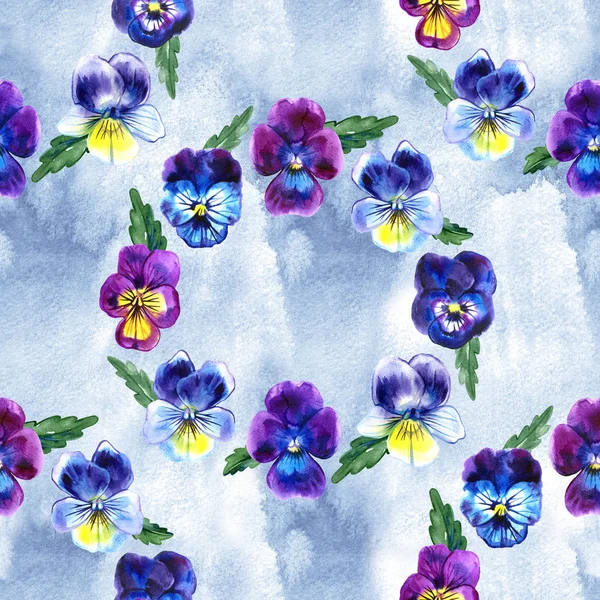 Illustration aquarelle de fleurs violettes. Modèle sans couture. Culottes aquarelle. fond de belle aquarelle pansy . — Photo