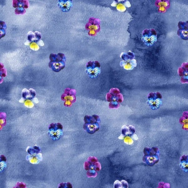 Watercolor illustration of Violet flowers. Seamless pattern. Watercolor Pansies. background of beautiful watercolor pansy. — Stock Photo, Image