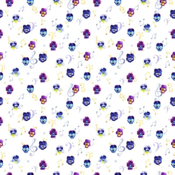 Ilustração aquarela de flores violetas. Padrão sem costura. Pansies aquarela. fundo de bela aquarela pansy . — Fotografia de Stock
