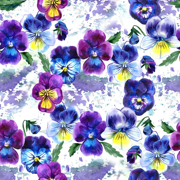 紫色花朵的水彩插图。无缝模式。水彩紫罗兰。美丽水彩的背景. — 图库照片