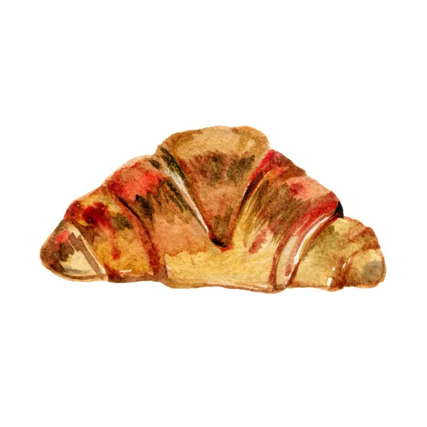 Croissant fresco aislado acuarela ilustración. mano dibujado tradicional francés mañana pan — Foto de Stock