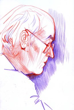 el çizimi resim, renk kalem tekniği, yaşlı adam-s portre