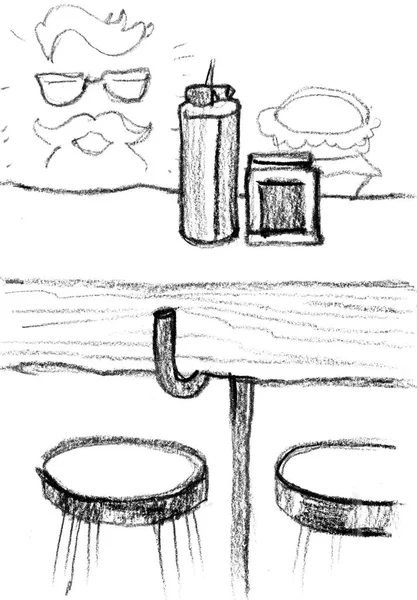 咖啡厅内饰插图。铅笔素描。现代时尚时髦设计. — 图库照片