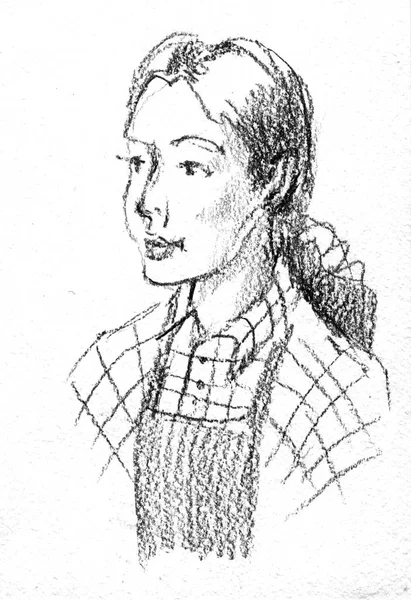Πορτρέτο του ένα νεαρό φοιτητή ελκυστικό κορίτσι. Σκίτσο μολύβι. — Φωτογραφία Αρχείου