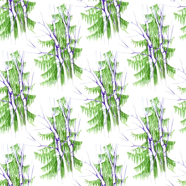 Винтажный лес. Бесшовный рисунок на белом фоне — стоковое фото