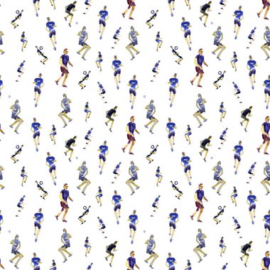 Sorunsuz arka plan. Futbolcular top boya sıçramak tasarımı ile başladı. futbolcu. Beyaz arka plan üzerinde izole. sulu boya resim. Futbolcu çekim.