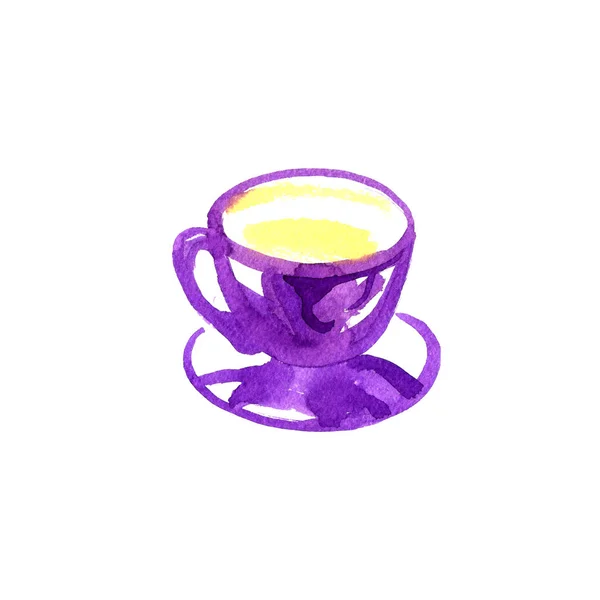 コーヒーの水彩スケッチ。手描きのイラストを使用したカプチーノのカップ. — ストック写真
