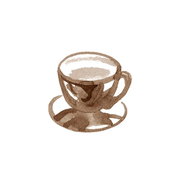 Aquarell-Kaffee-Skizze. Handgemalte Illustration mit einer Tasse Cappuccino. — Stockfoto