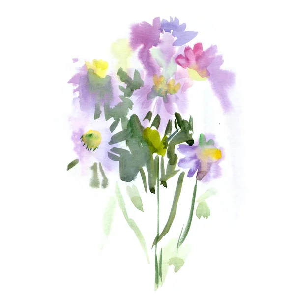 Akwarela kwiatowy kwiaty bukiet. Kwiat echinacea i liści. Z życzeniami — Zdjęcie stockowe