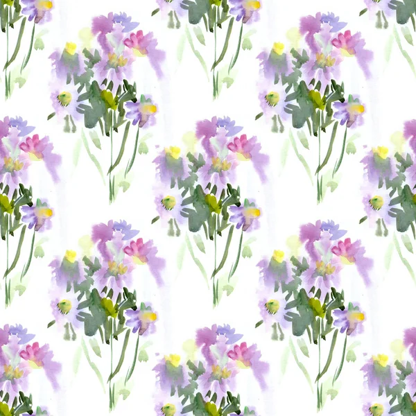 Padrões sem costura com flores de verão aquarela violeta — Fotografia de Stock