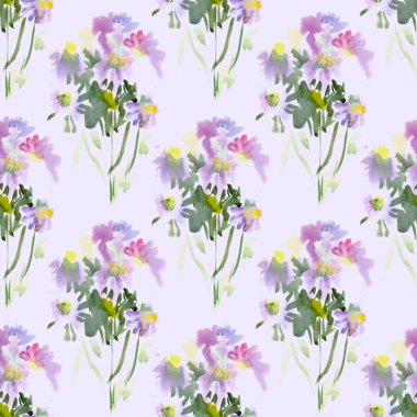 Sorunsuz menekşe suluboya yaz çiçek desenli