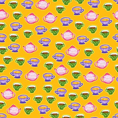 Suluboya kahve seamless modeli. Cups ile yinelenen doku el çekilmiş.