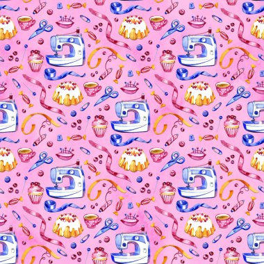 Sevimli çizgi yaz evi seamless modeli. Sulu boya duvar kağıdı.