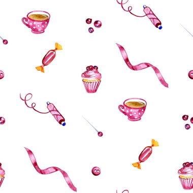 Dikişsiz desen dikiş araçları resimli. Dikiş seti, aksesuarları ve dikiş için donatım.