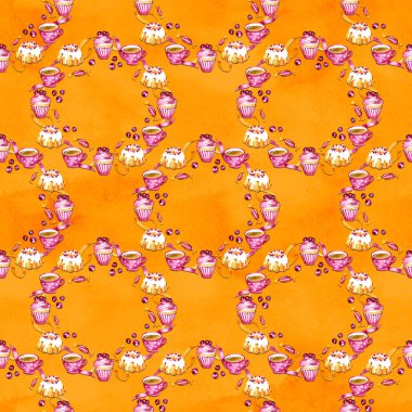 Suluboya kızılcık kek ve çay suluboya resim desen