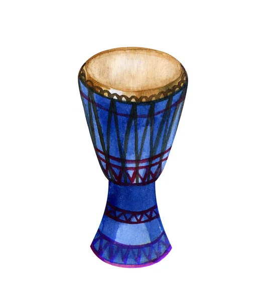 Watercolor original african djembe drum on white background. — Stock Photo, Image