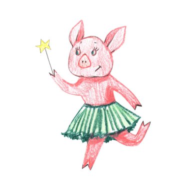 Set ile küçük domuz karikatür. Beyaz arka plan üzerinde şirin pastel domuzlar.