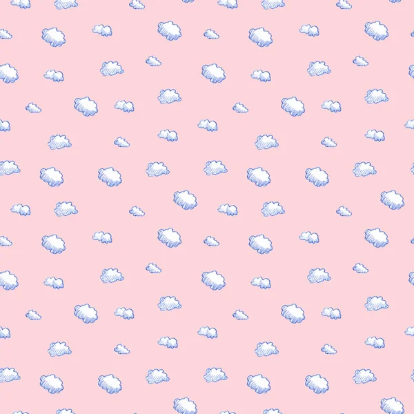 Doodle clouds pattern. Hand drawn colorful seamless background with cute clouds. Scandinavian style print.