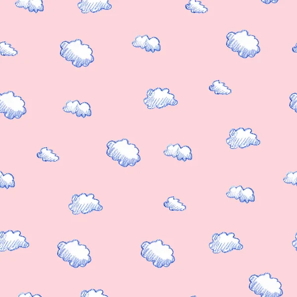 Doodle nuages modèle. Fond sans couture coloré dessiné à la main avec des nuages mignons. Impression de style scandinave . — Photo