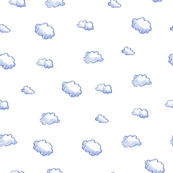 Doodle clouds pattern. Hand drawn colorful seamless background with cute clouds. Scandinavian style print.