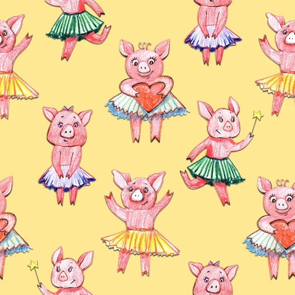 Барвистий безшовний візерунок зі свинею, ілюстрація пастельної текстильної тканини — стокове фото