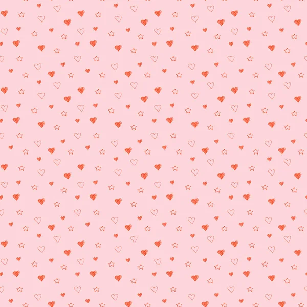 Corazones simples patrón pastel sin costuras. Fondo del día de San Valentín. Diseño plano interminable textura caótica hecha de pequeñas siluetas de corazón. Tonos de rojo . —  Fotos de Stock