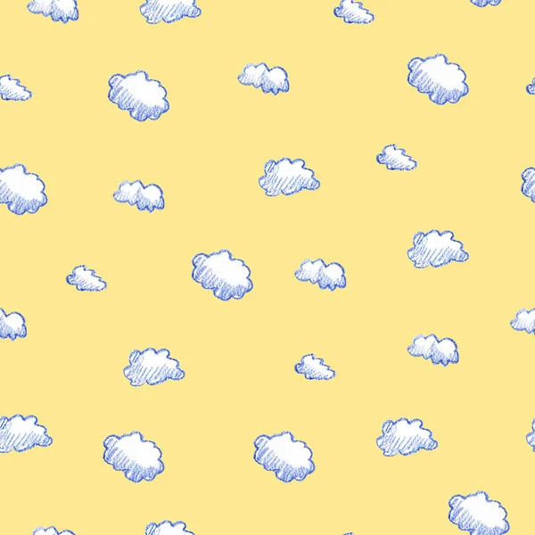 Patrón de nubes de garabato. Fondo sin costura colorido dibujado a mano con nubes lindas. Estampado de estilo escandinavo . — Foto de Stock