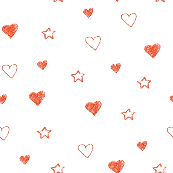 Coeurs simples motif pastel sans couture. Fond Saint-Valentin. Design plat texture chaotique sans fin faite de minuscules silhouettes de coeur. Nuances de rouge . — Photo