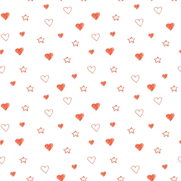 Coeurs simples motif pastel sans couture. Fond Saint-Valentin. Design plat texture chaotique sans fin faite de minuscules silhouettes de coeur. Nuances de rouge . — Photo