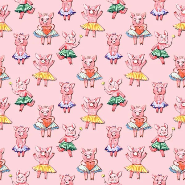 Цветной бесшовный рисунок с изображением свиней, пастельных тканей — стоковое фото