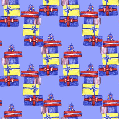 Kase kireç yeşil zemin üzerine şenlikli Dikişsiz desen renkli dağ hediye ile süslenmiş. Bayram, kutlamalar ve olaylar için zemin.