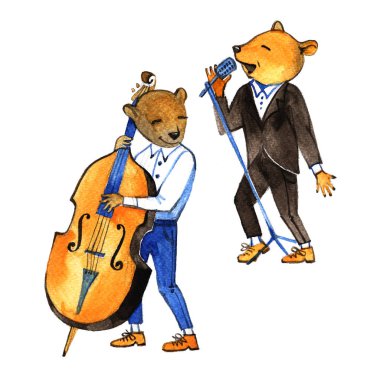 Renkli çocuklar müzik festivali logo. Oyuncak ayı, notlar, tiz nota anahtarı bas nota anahtarı, renkli yazı.