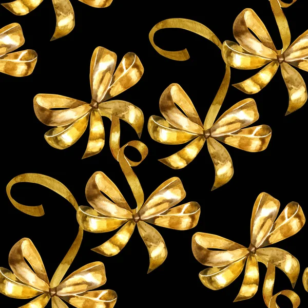 Бесшовный узор с золотыми луками акварели на черном фоне — стоковое фото