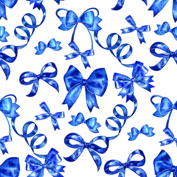 Акварель ручной краски бесшовный узор с голубыми луками на белом фоне . — стоковое фото