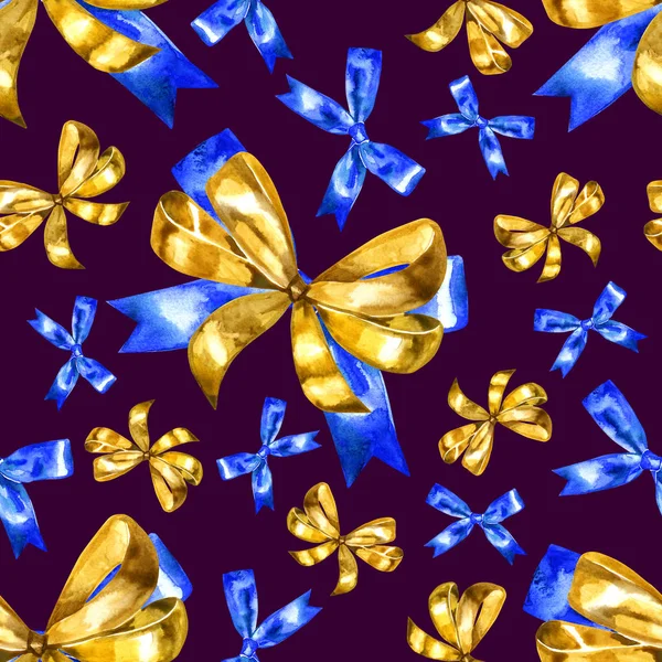 Naadloze aquarel patroon met strik. Aquarel illustratie met gouden planten. De achtergrond wordt gebruikt voor kaarten, t-shirts, tassen, tag. — Stockfoto