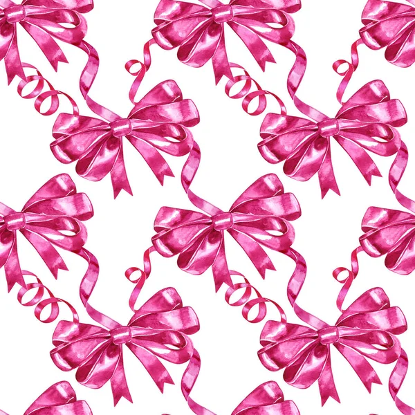 Watercolor bows, hand drawn pink ribbons isolated on white background, seamless pattern, decorative painting illustration for design greeting card, wedding invitation, packaging. — Stock Photo, Image