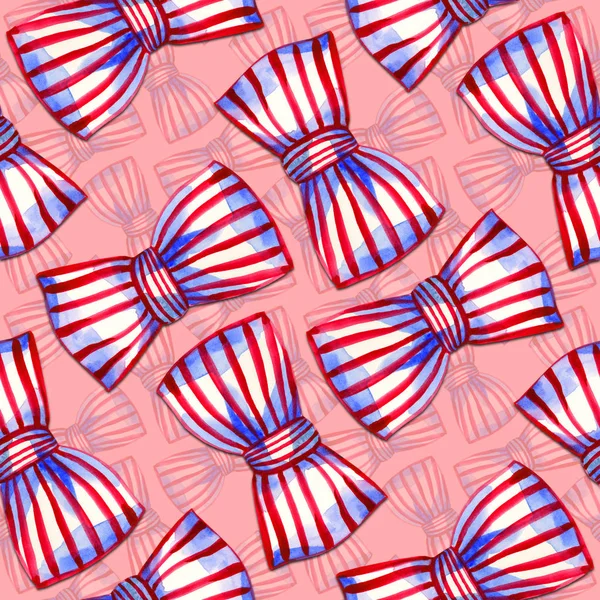 핑크 바탕에 줄무늬 리본의의 회전된 리본 수채화 원활한 패턴. — 스톡 사진