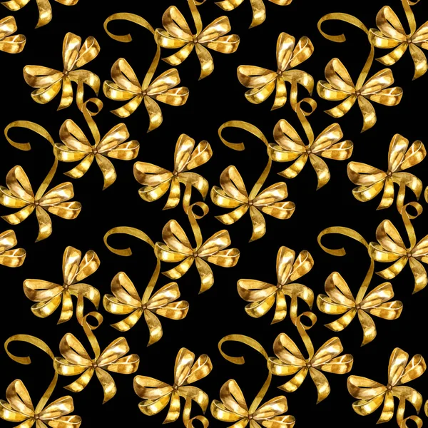 Бесшовный узор с золотыми луками акварели на черном фоне — стоковое фото