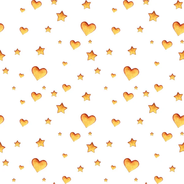 Cute abstract watercolor seamless pattern with hearts and stars. — Stock Photo, Image
